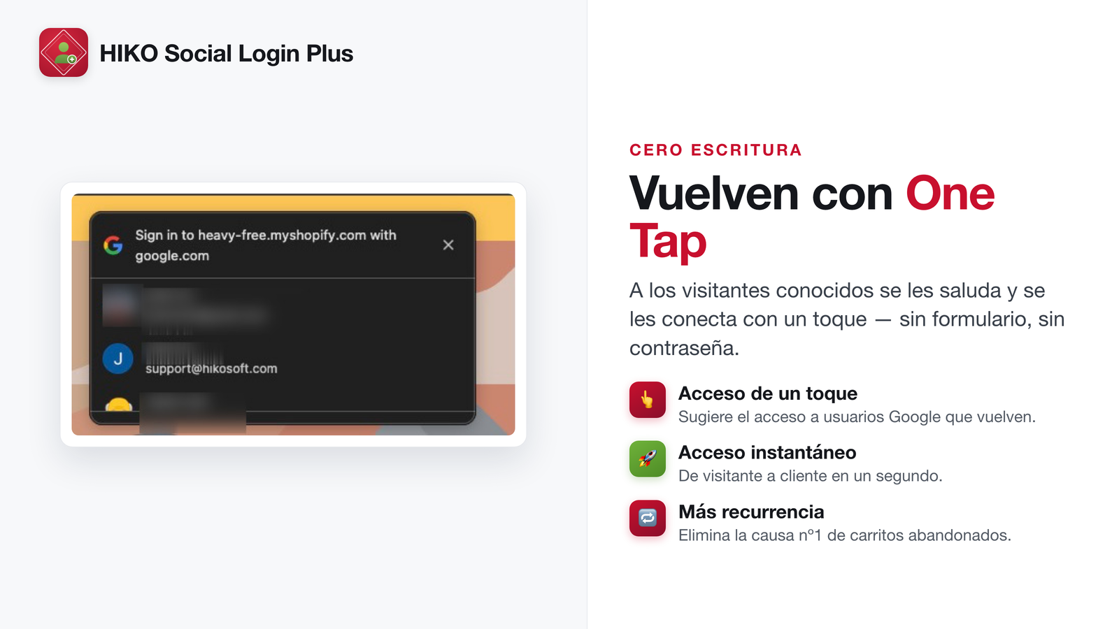 Aviso de Google One Tap para volver a entrar con un solo toque