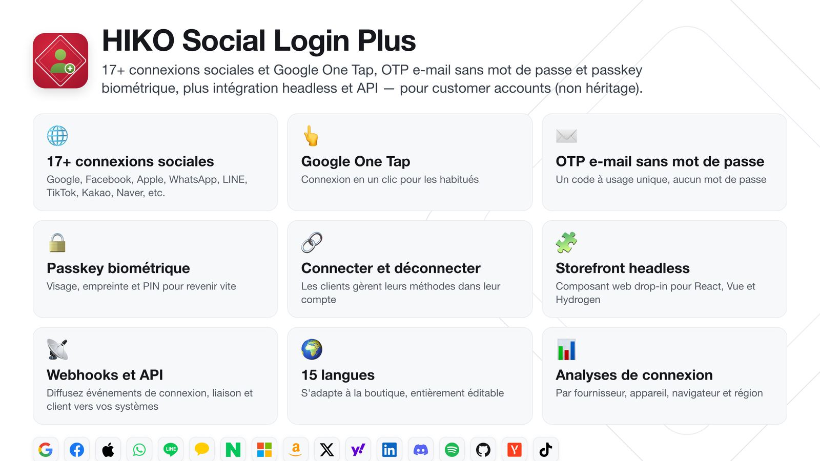 HIKO Social Login Plus – aperçu des fonctionnalités
