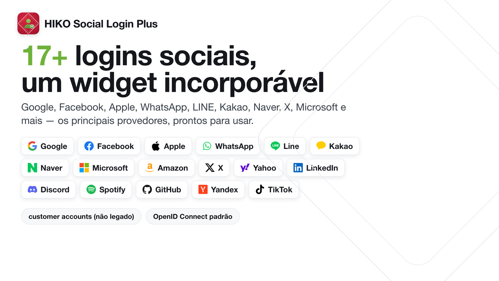 Janela de login com mais de 17 provedores de login social
