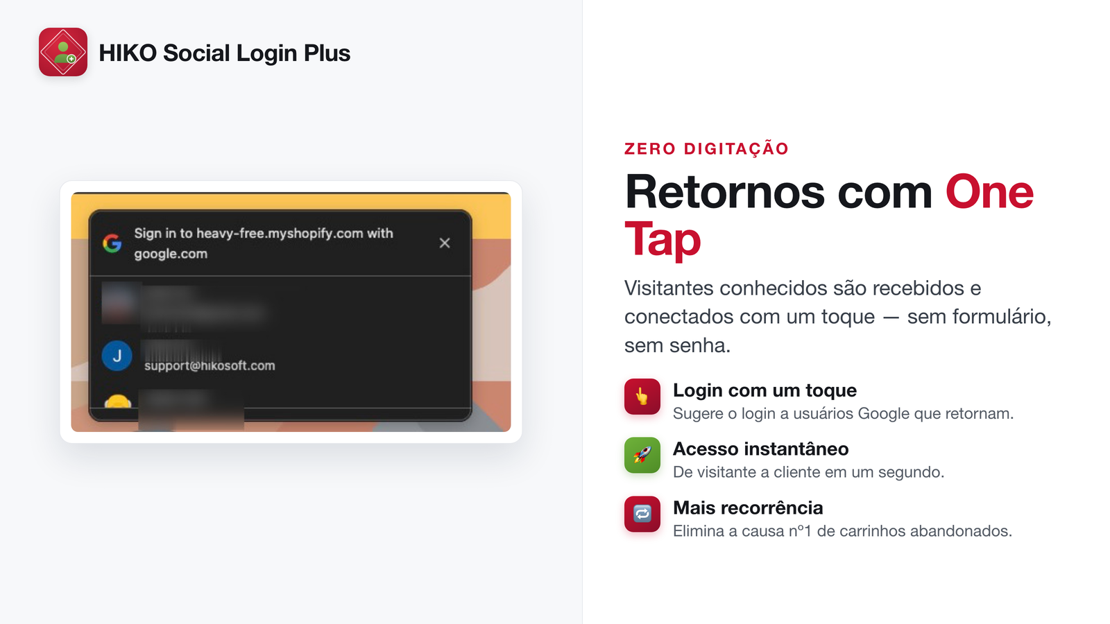Aviso do Google One Tap para voltar a entrar com um único toque