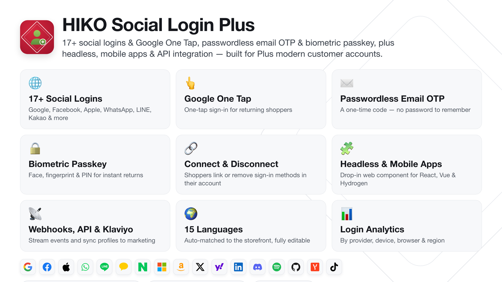 HIKO Social Login Plus — feature overview