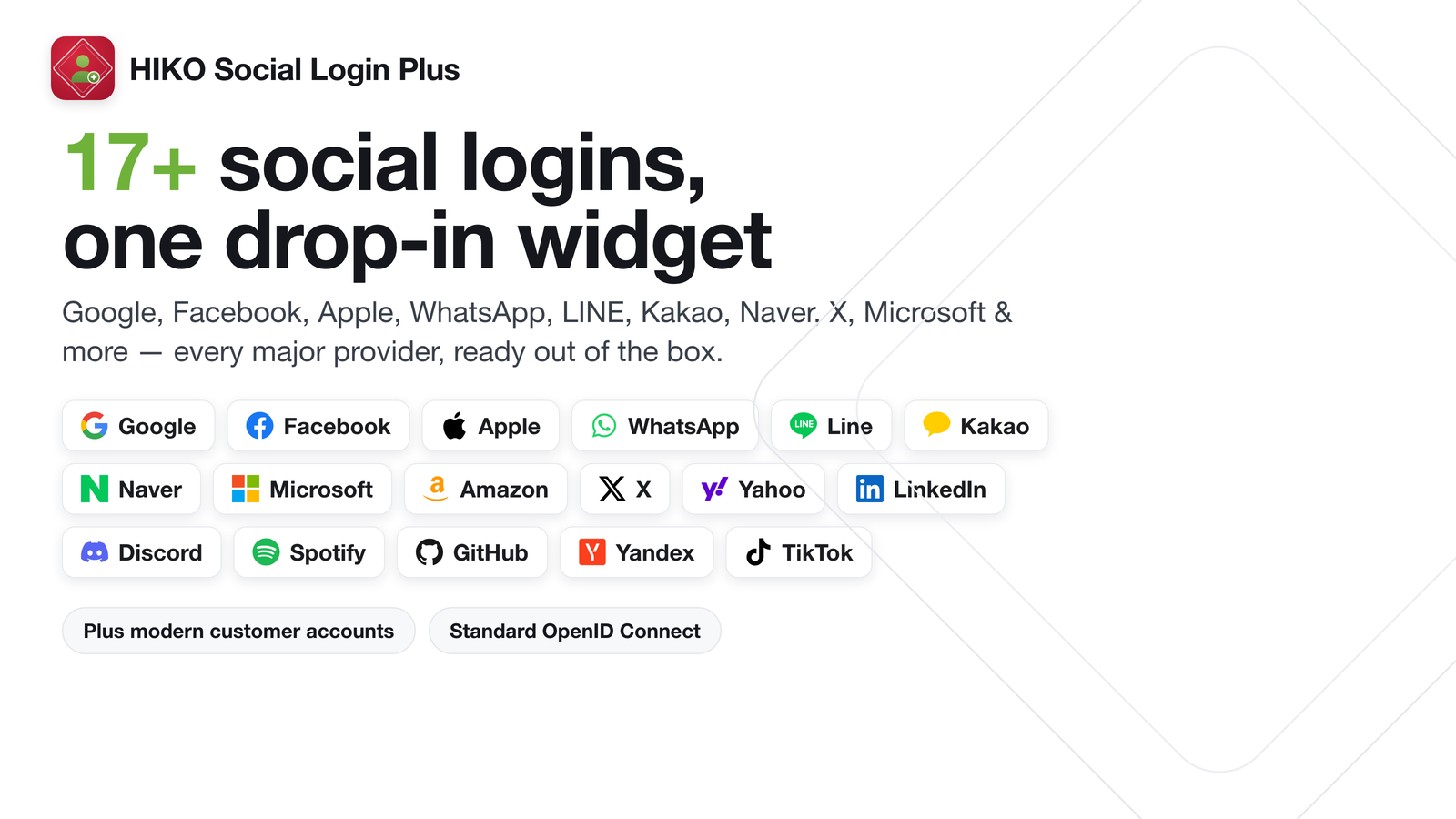 Sign-in popup with 17+ social login providers